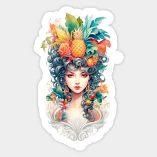 Girl with Fruits and Flowers on her Head Sticker